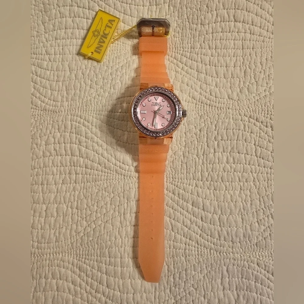 NWT Invicta Ladies Pro Diver Anatomic Watch, Pink Silicon Strap
